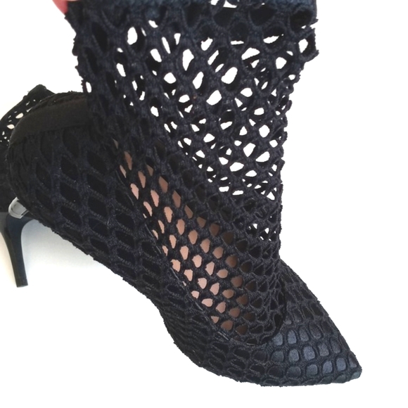 Gorgeous Zara Black Fishnet and Satin Trim Kitten Ankle Heel Boots 7.5 (38) - Picture 3 of 16
